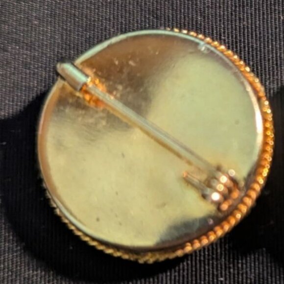 Vintage Italian Gold Tone Millefiori Mosaic Pin Brooch Floral Design 1.5" multic - Picture 8 of 8